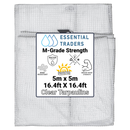 5m x 5m Clear Tarpaulins, M-Grade 100 GSM