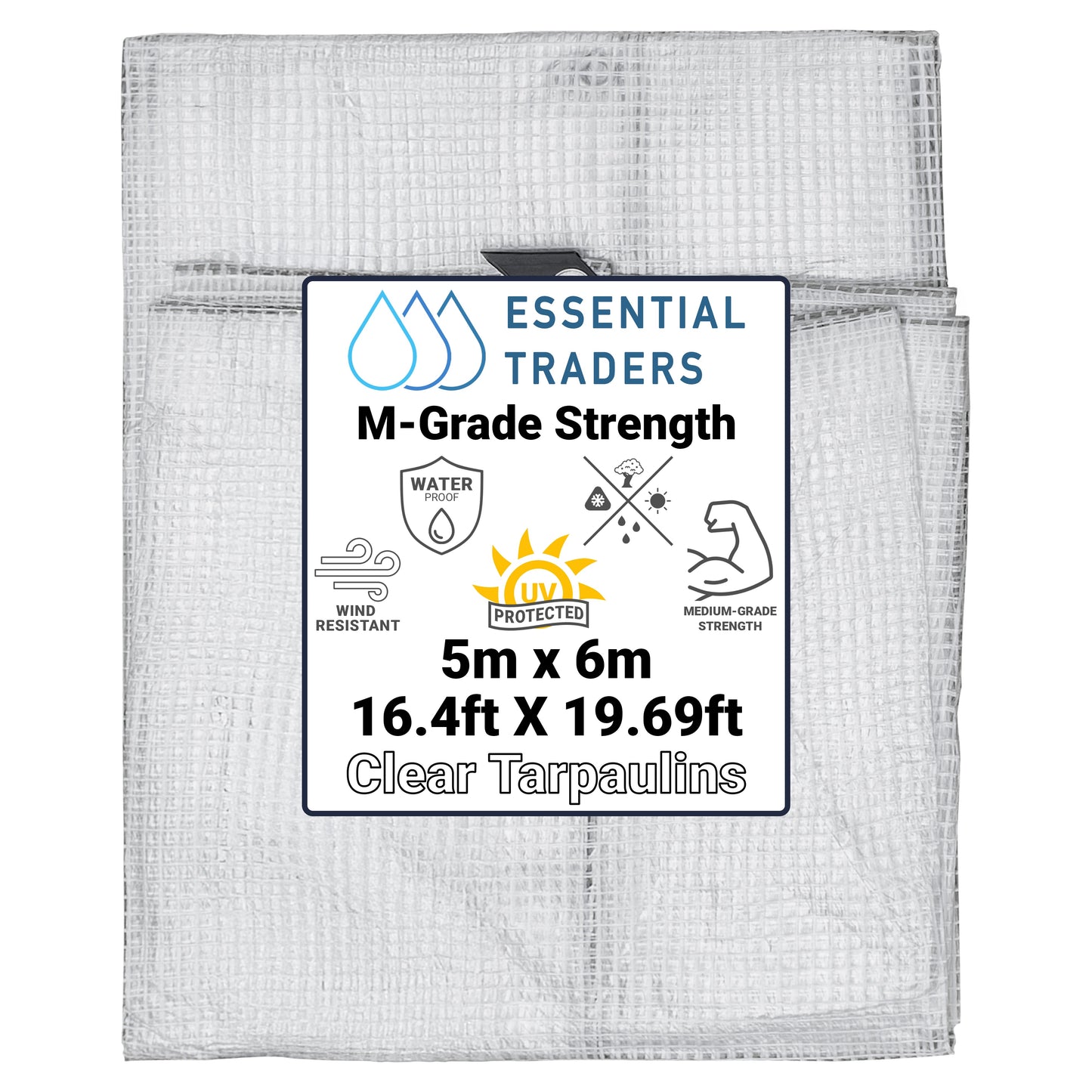5m x 6m Clear Tarpaulins, M-Grade 100 GSM