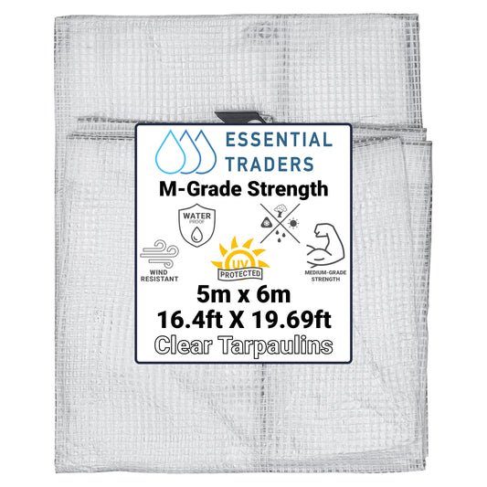 5m x 6m Clear Tarpaulins, M-Grade 100 GSM