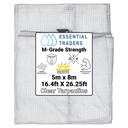 5m x 8m Clear Tarpaulins, M-Grade 100 GSM