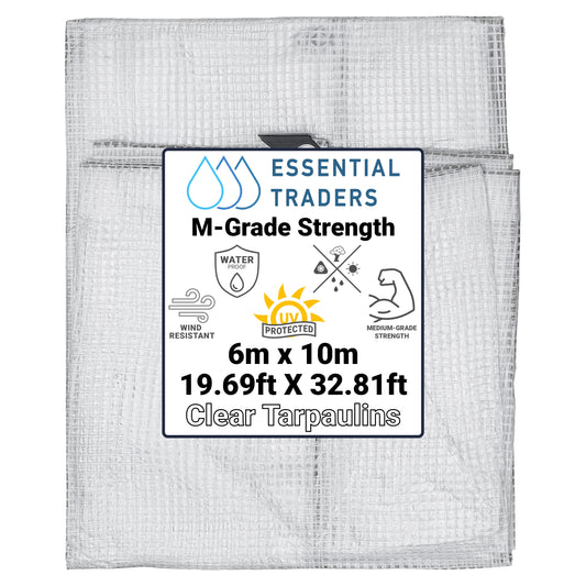 6m x 10m Clear Tarpaulins, M-Grade 100 GSM