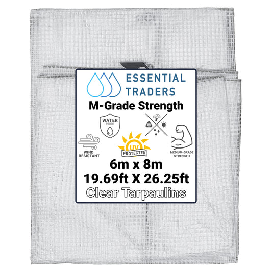 6m x 8m Clear Tarpaulins, M-Grade 100 GSM
