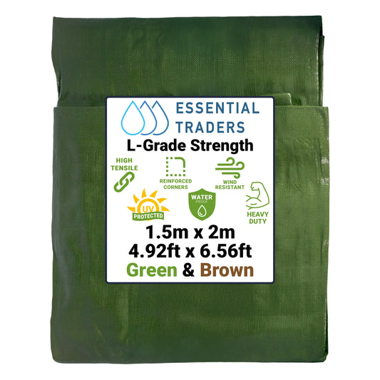 1.5m x 2m Green & Brown Tarpaulins, L-Grade 200 GSM