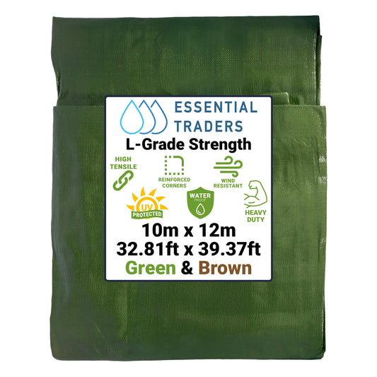 10m x 12m Green & Brown Tarpaulins, L-Grade 200 GSM