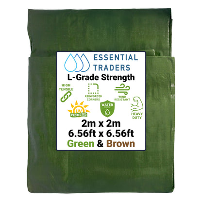 2m x 2m Green & Brown Tarpaulins, L-Grade 200 GSM