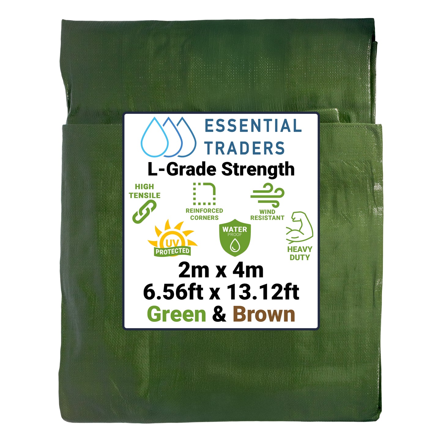 2m x 4m Green & Brown Tarpaulins, L-Grade 200 GSM