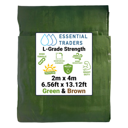 2m x 4m Green & Brown Tarpaulins, L-Grade 200 GSM