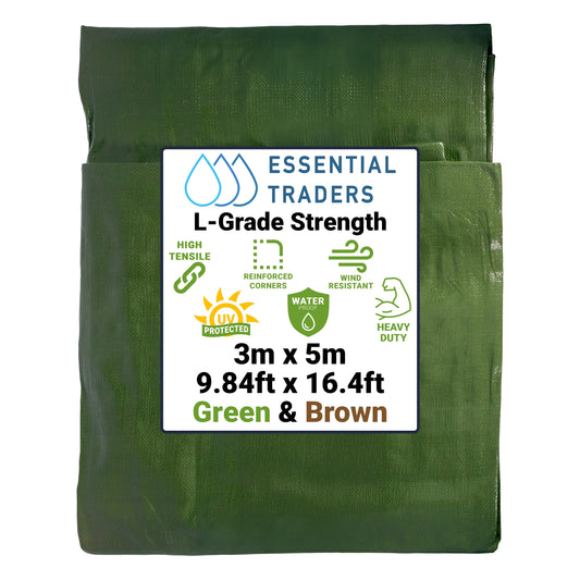 3m x 5m Green & Brown Tarpaulins, L-Grade 200 GSM