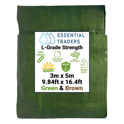 3m x 5m Green & Brown Tarpaulins, L-Grade 200 GSM