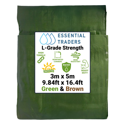 3m x 5m Green & Brown Tarpaulins, L-Grade 200 GSM