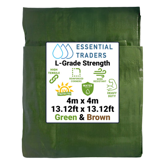 4m x 4m Green & Brown Tarpaulins, L-Grade 200 GSM