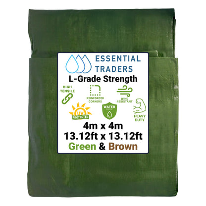 4m x 4m Green & Brown Tarpaulins, L-Grade 200 GSM