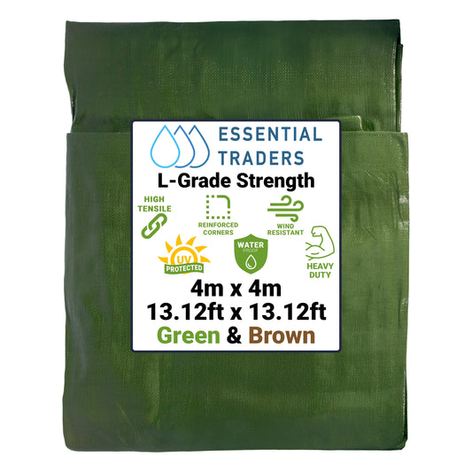 4m x 4m Green & Brown Tarpaulins, L-Grade 200 GSM