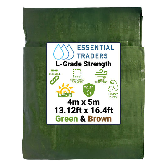 4m x 5m Green & Brown Tarpaulins, L-Grade 200 GSM