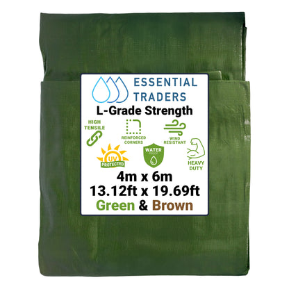 4m x 6m Green & Brown Tarpaulins, L-Grade 200 GSM
