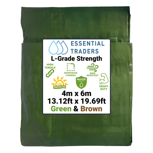 4m x 6m Green & Brown Tarpaulins, L-Grade 200 GSM