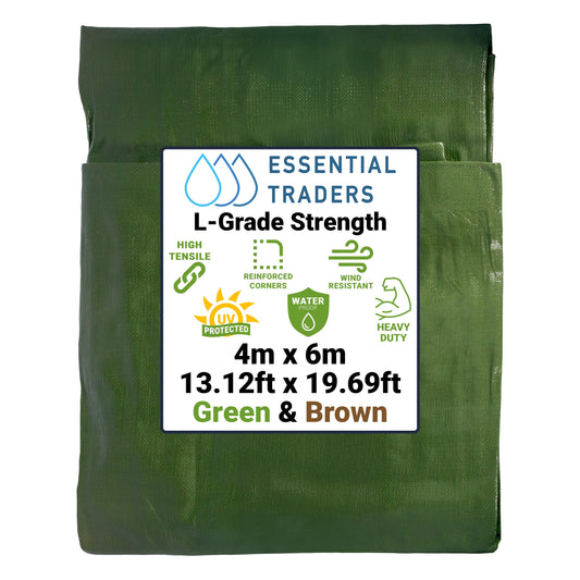 4m x 6m Green & Brown Tarpaulins, L-Grade 200 GSM