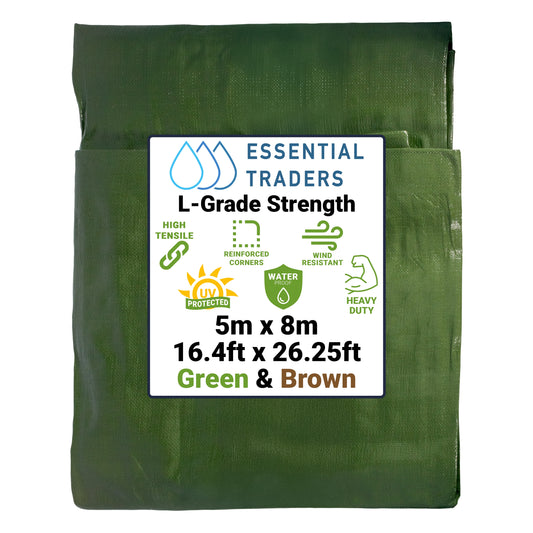 5m x 8m Green & Brown Tarpaulins, L-Grade 200 GSM