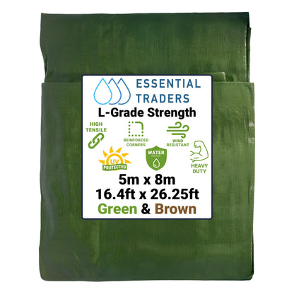 5m x 8m Green & Brown Tarpaulins, L-Grade 200 GSM