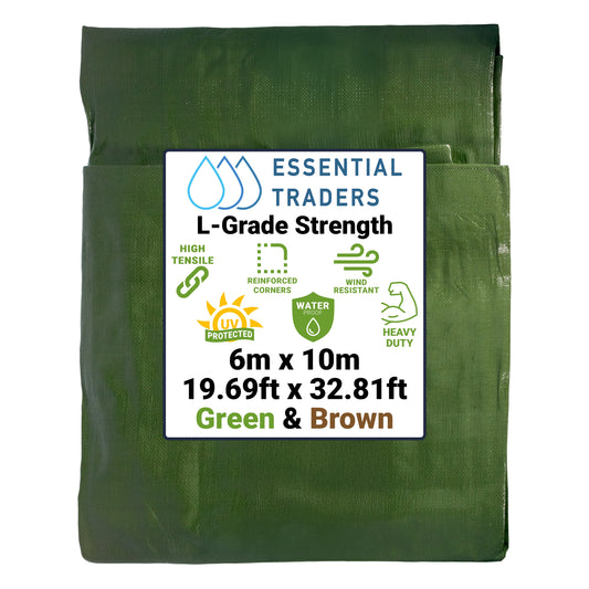 6m x 10m Green & Brown Tarpaulins, L-Grade 200 GSM