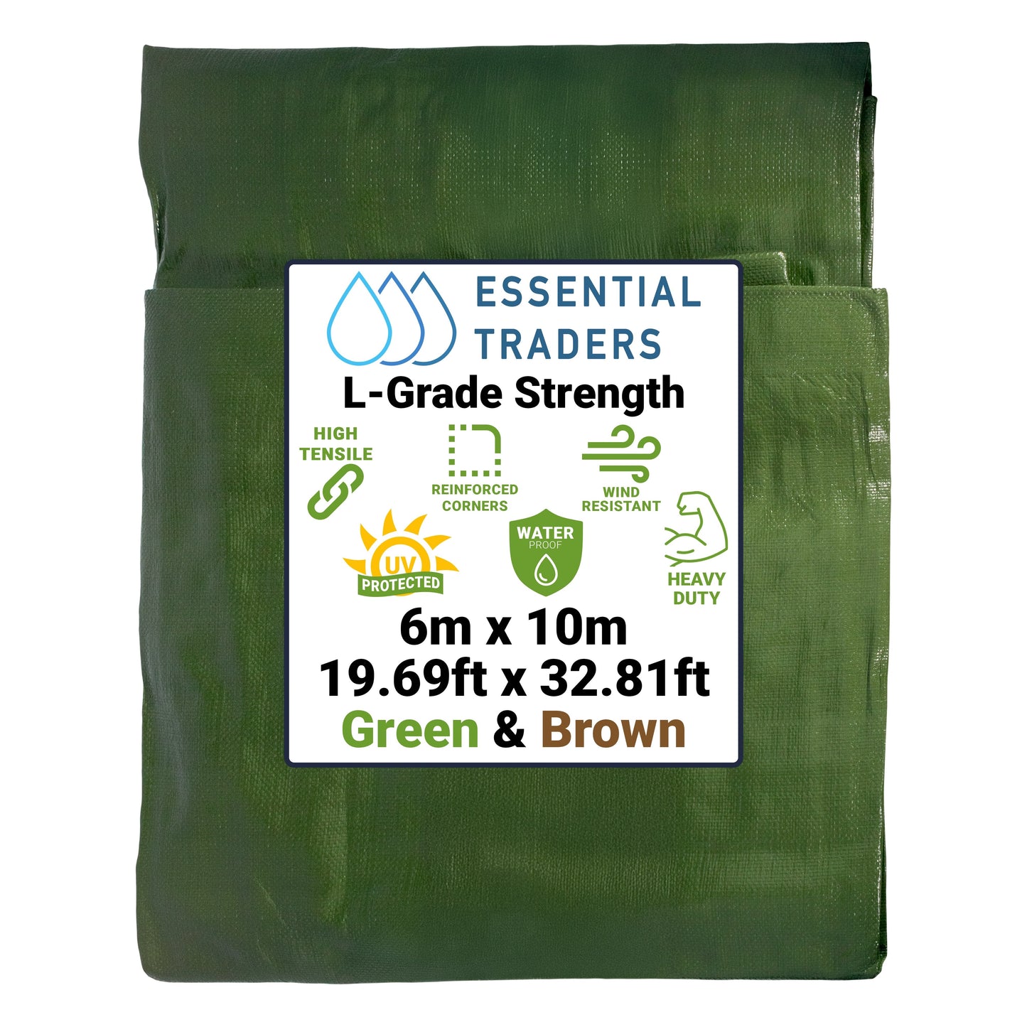 6m x 10m Green & Brown Tarpaulins, L-Grade 200 GSM