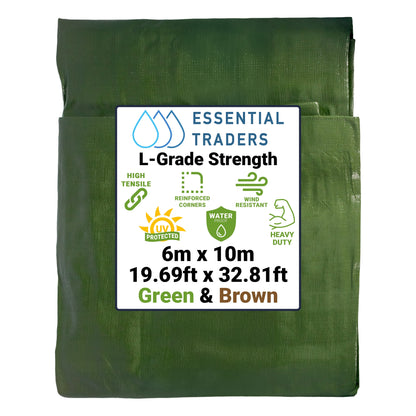 6m x 10m Green & Brown Tarpaulins, L-Grade 200 GSM