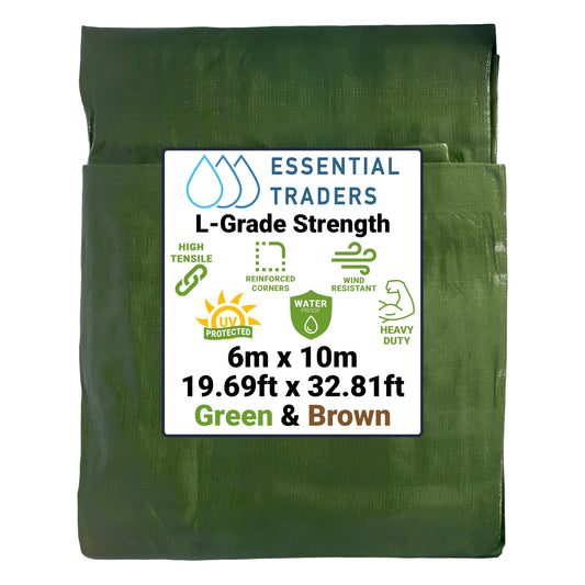 6m x 10m Green & Brown Tarpaulins, L-Grade 200 GSM
