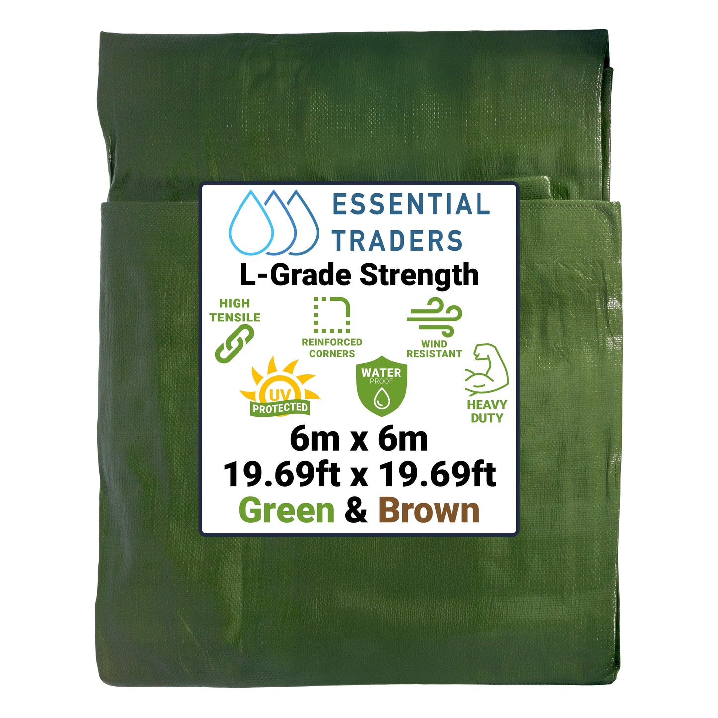 6m x 6m Green & Brown Tarpaulins, L-Grade 200 GSM