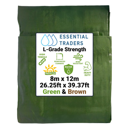 8m x 12m Green & Brown Tarpaulins, L-Grade 200 GSM