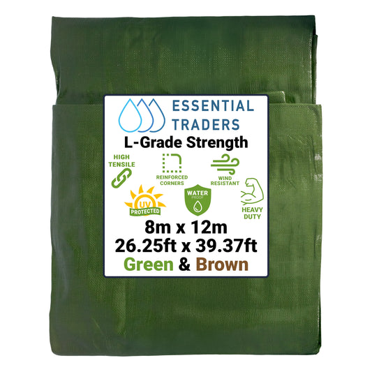 8m x 12m Green & Brown Tarpaulins, L-Grade 200 GSM