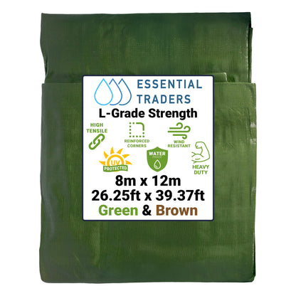 8m x 12m Green & Brown Tarpaulins, L-Grade 200 GSM