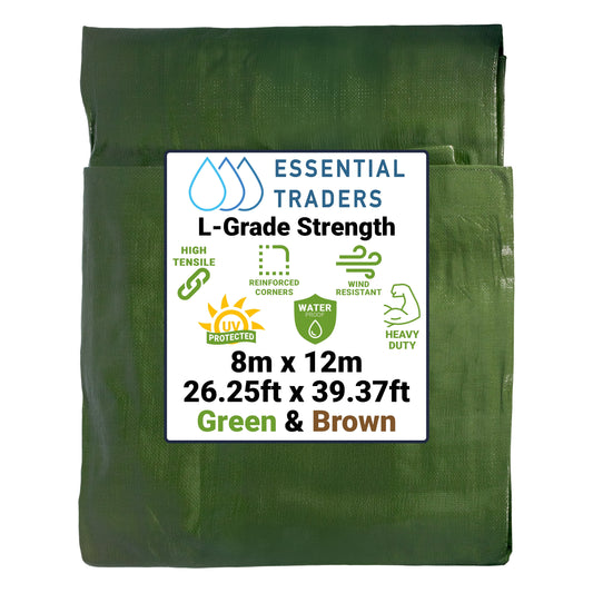 8m x 12m Green & Brown Tarpaulins, L-Grade 200 GSM