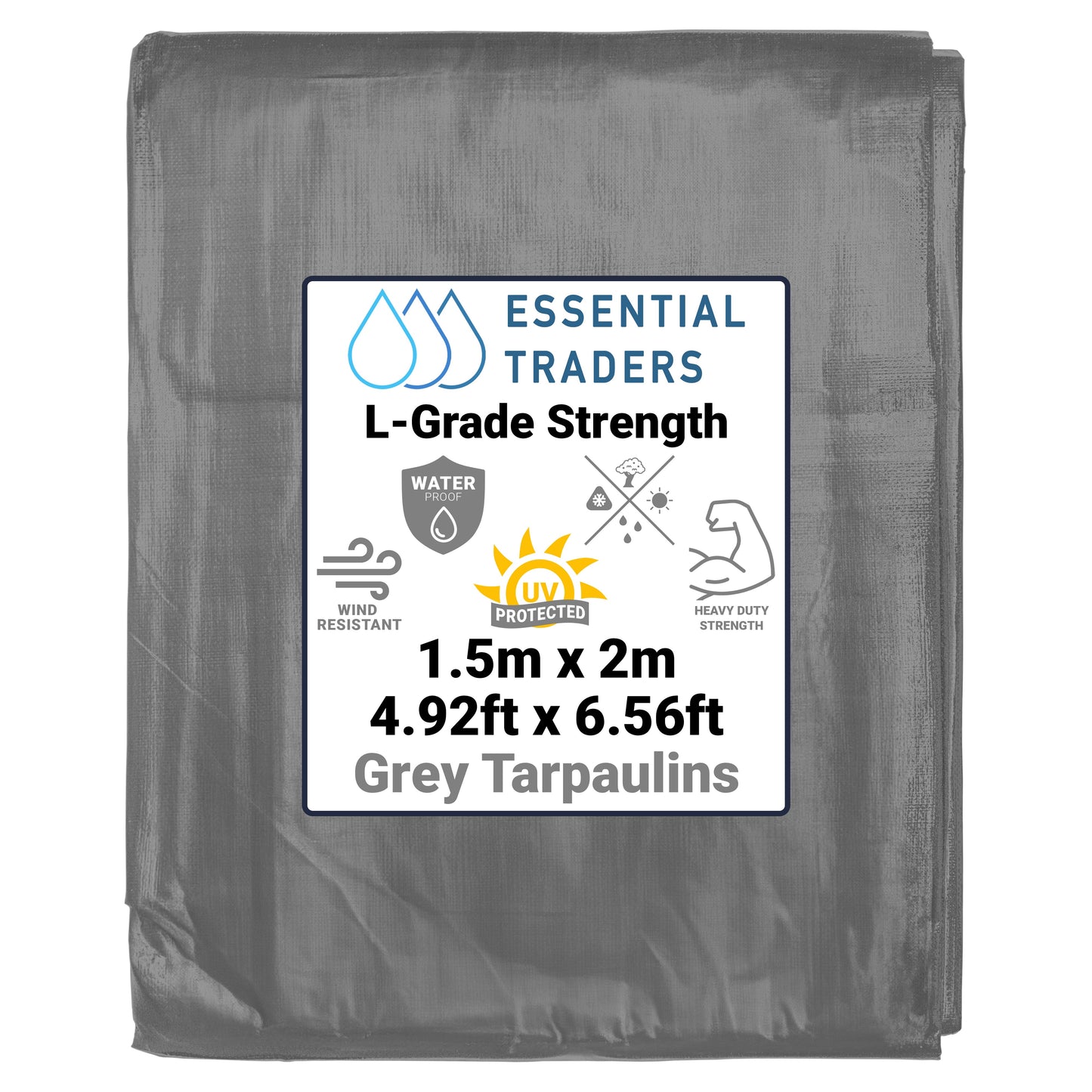 1.5m x 2m Grey Tarpaulins, L-Grade 200 GSM