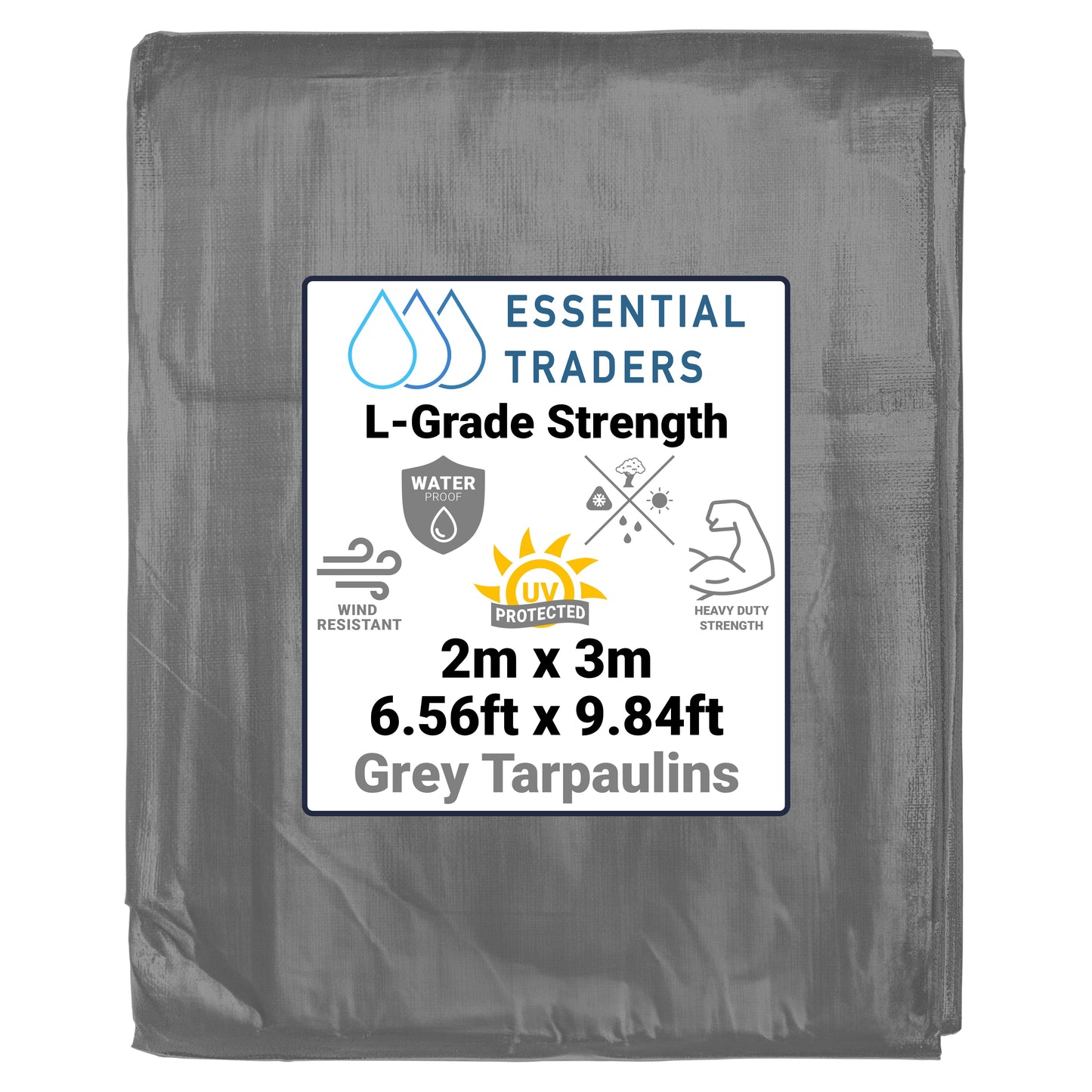 2m x 3m Grey Tarpaulins, L-Grade 200 GSM