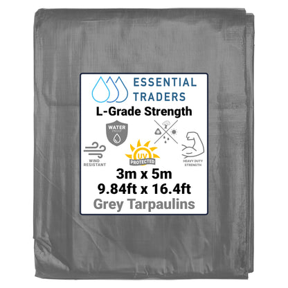 3m x 5m Grey Tarpaulins, L-Grade 200 GSM