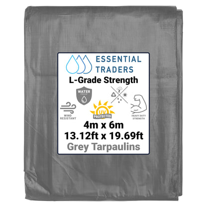 4m x 6m Grey Tarpaulins, L-Grade 200 GSM