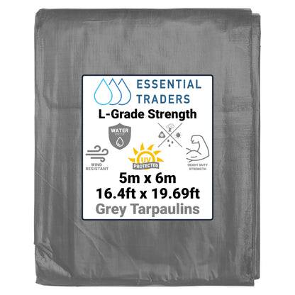 5m x 6m Grey Tarpaulins, L-Grade 200 GSM