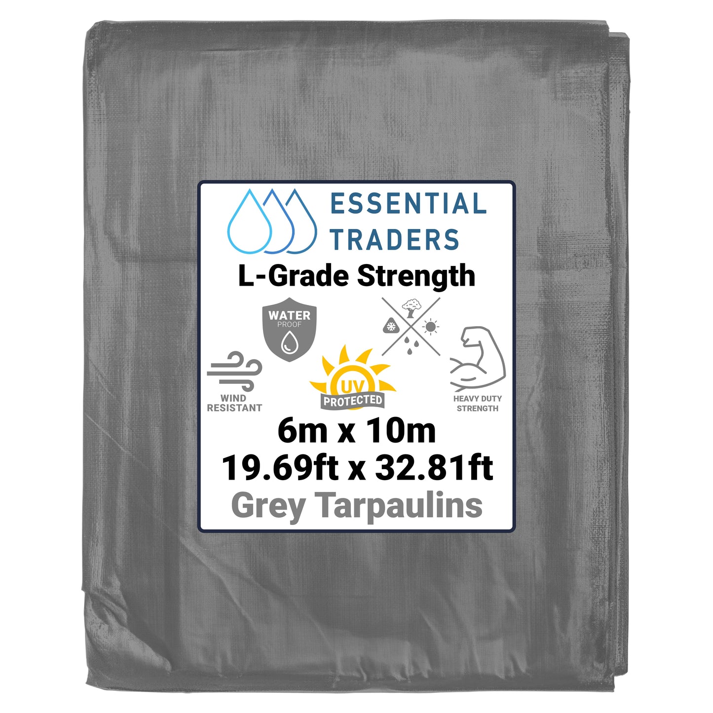 6m x 10m Grey Tarpaulins, L-Grade 200 GSM