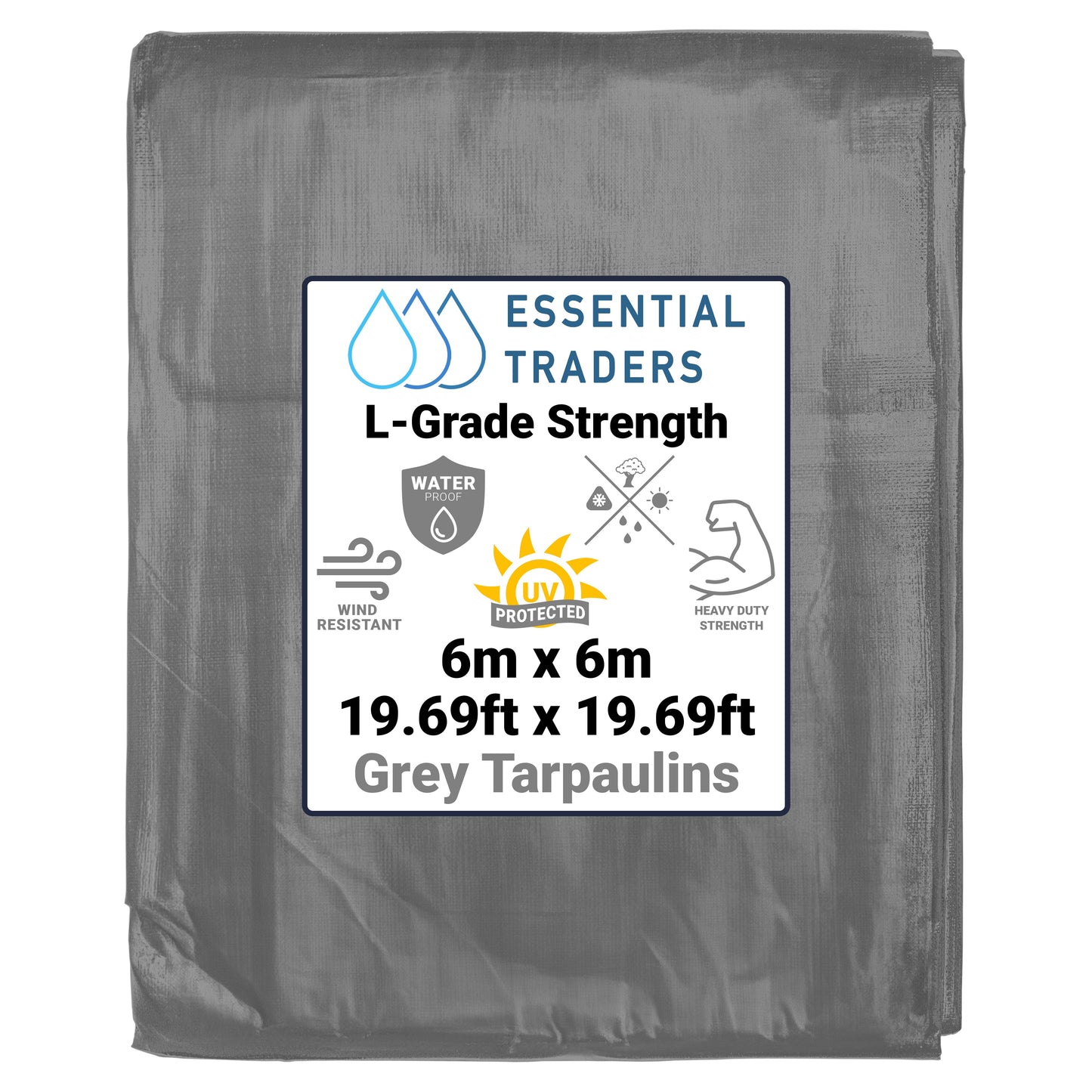 6m x 6m Grey Tarpaulins, L-Grade 200 GSM