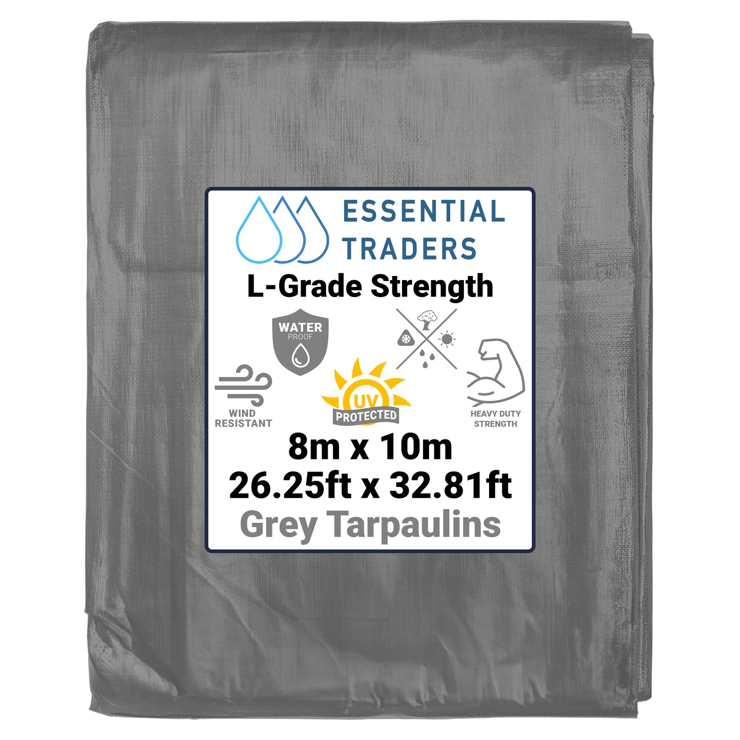 8m x 10m Grey Tarpaulins, L-Grade 200 GSM