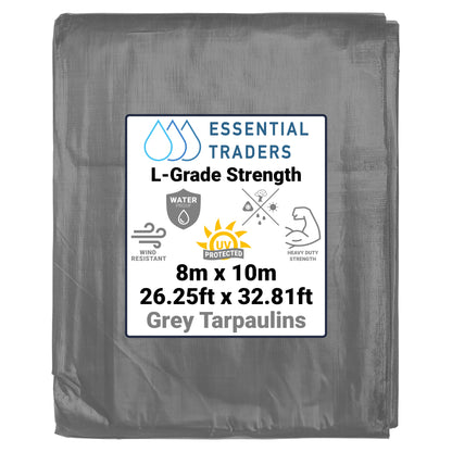 8m x 10m Grey Tarpaulins, L-Grade 200 GSM