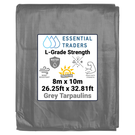 8m x 10m Grey Tarpaulins, L-Grade 200 GSM