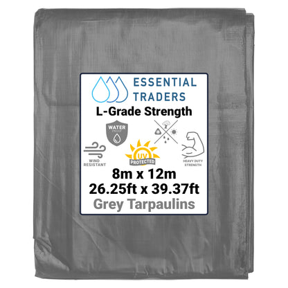 8m x 12m Grey Tarpaulins, L-Grade 200 GSM