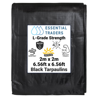2m x 2m Black & Silver Tarpaulins, L-Grade 220 GSM