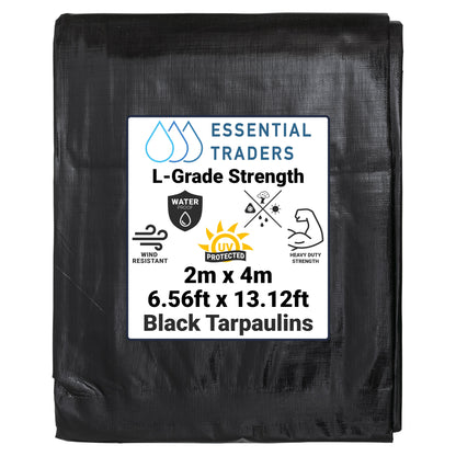 2m x 4m Black & Silver Tarpaulins, L-Grade 220 GSM