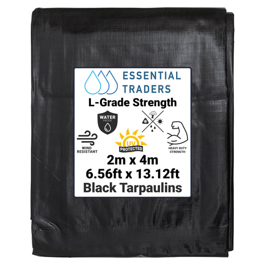 2m x 4m Black & Silver Tarpaulins, L-Grade 220 GSM