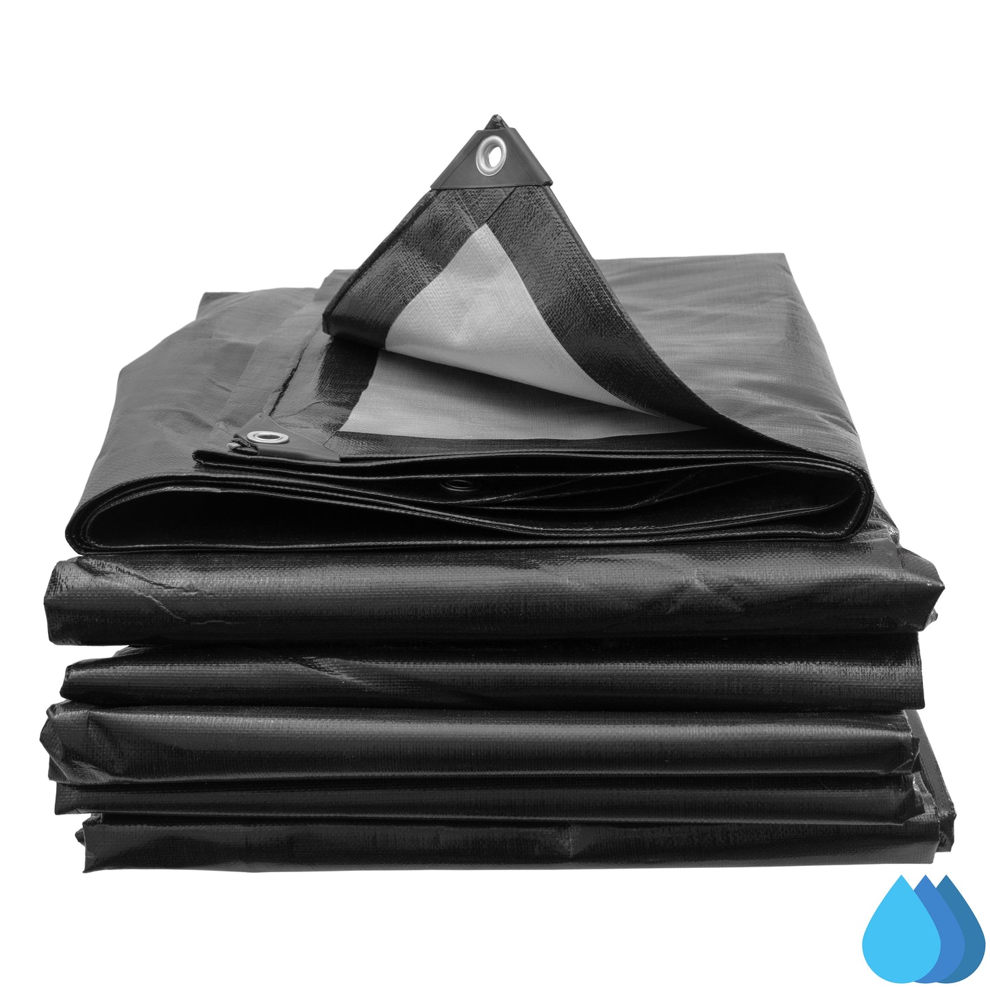 2m x 2m Black & Silver Tarpaulins, L-Grade 220 GSM