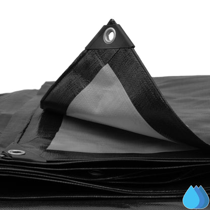 2m x 2m Black & Silver Tarpaulins, L-Grade 220 GSM