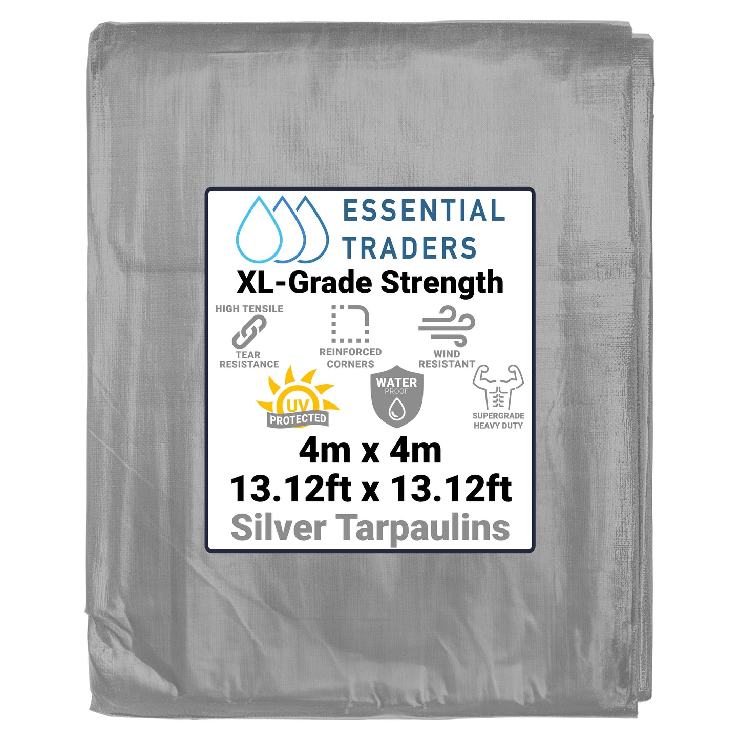 4m x 4m Silver Tarpaulins, XL-Grade 260 GSM