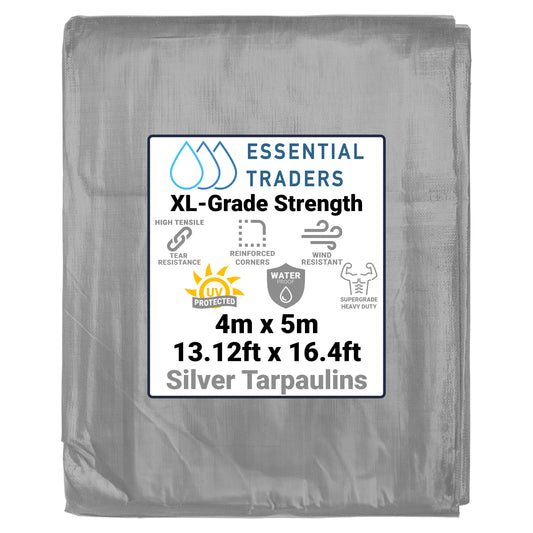 4m x 5m Silver Tarpaulins, XL-Grade 260 GSM